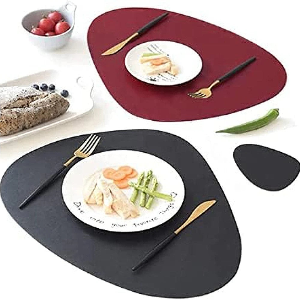 Modern Irregular PU Leather Placemats - Waterproof & Reversible Dining Table Mats