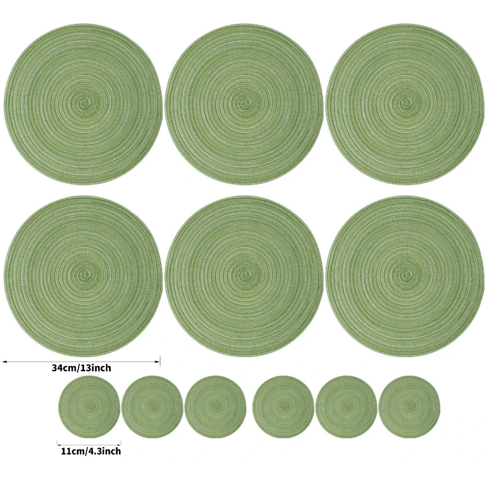 Elegant Round Braided Washable Placemats - Set of 6