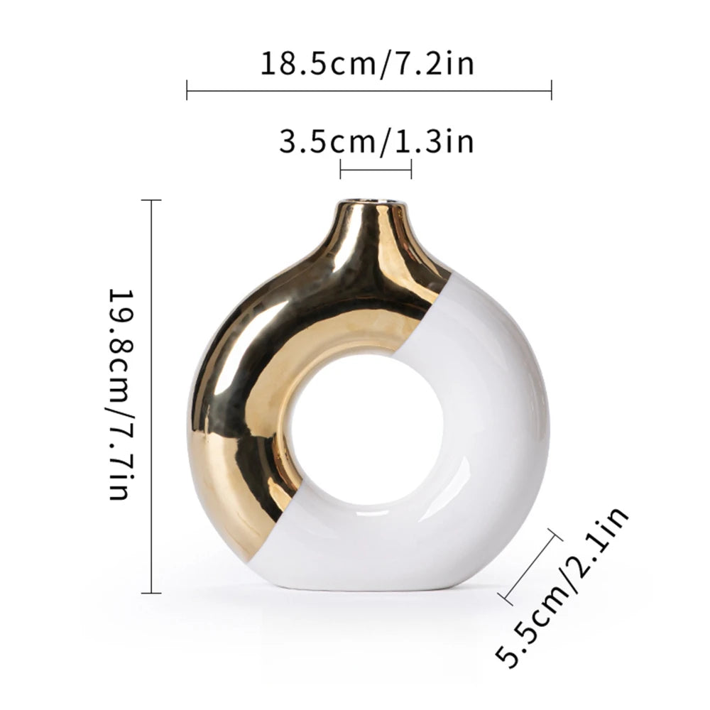 Gold Ceramic Flower Vase - Elegant Home & Wedding Decor