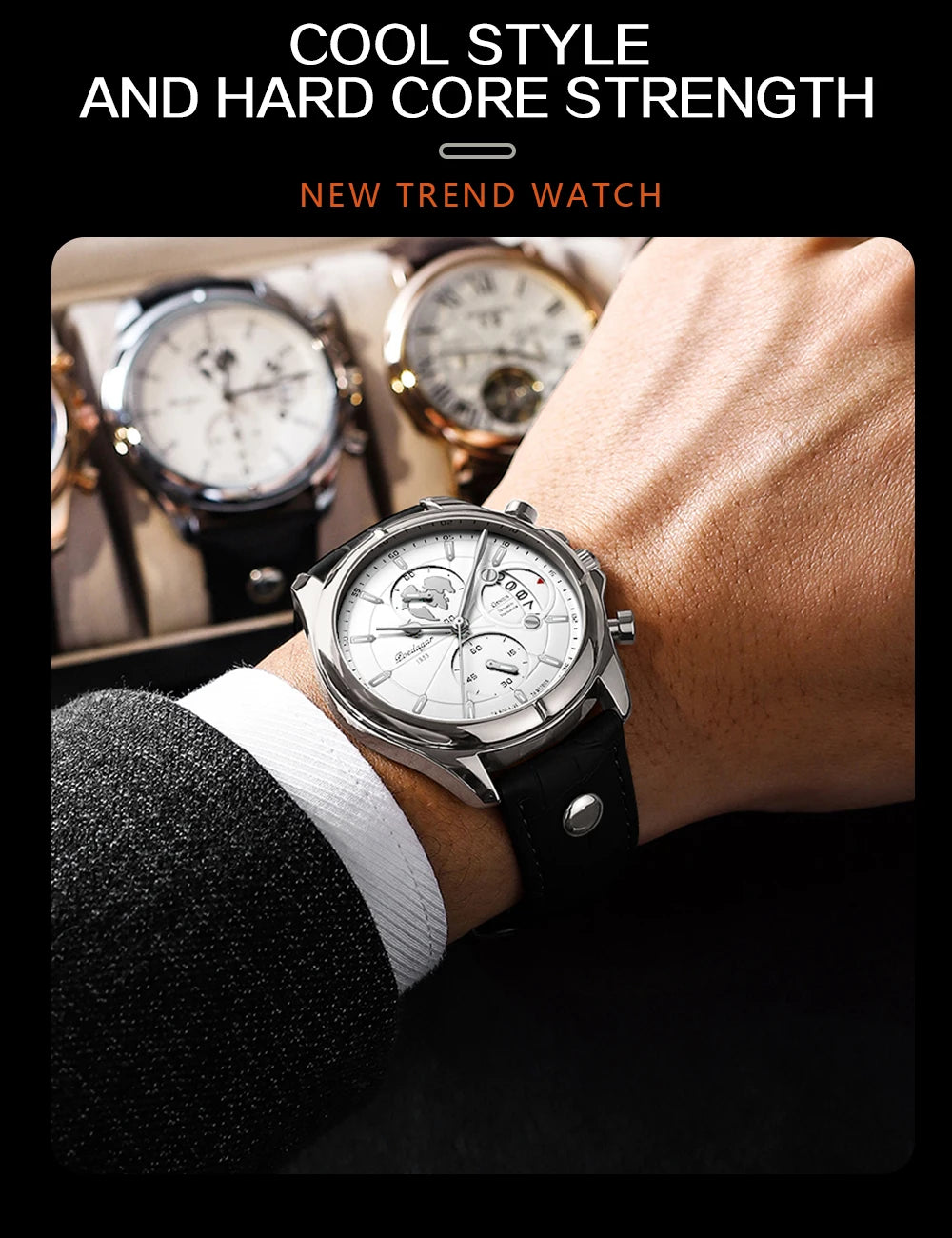 POEDAGAR Luxury Chronograph Watch for Men - Waterproof, Leather Strap, Date