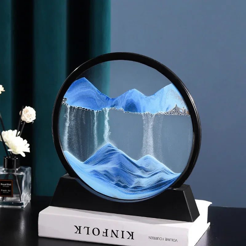 3D Moving Sand Art Deep Sea Sandscape | Round Glass Desk Decor & Gift