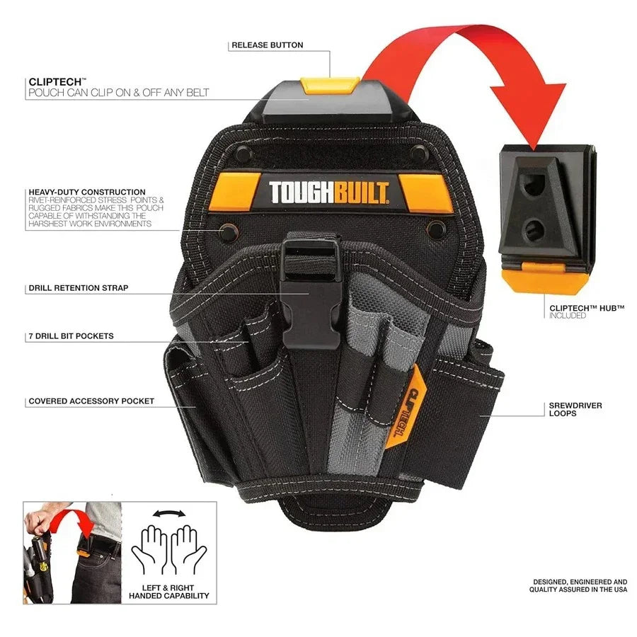 TOUGHBUILT TB-CT-20-L Large Drill Holster - Heavy-Duty Tool Belt Pouch for Cordless Drills