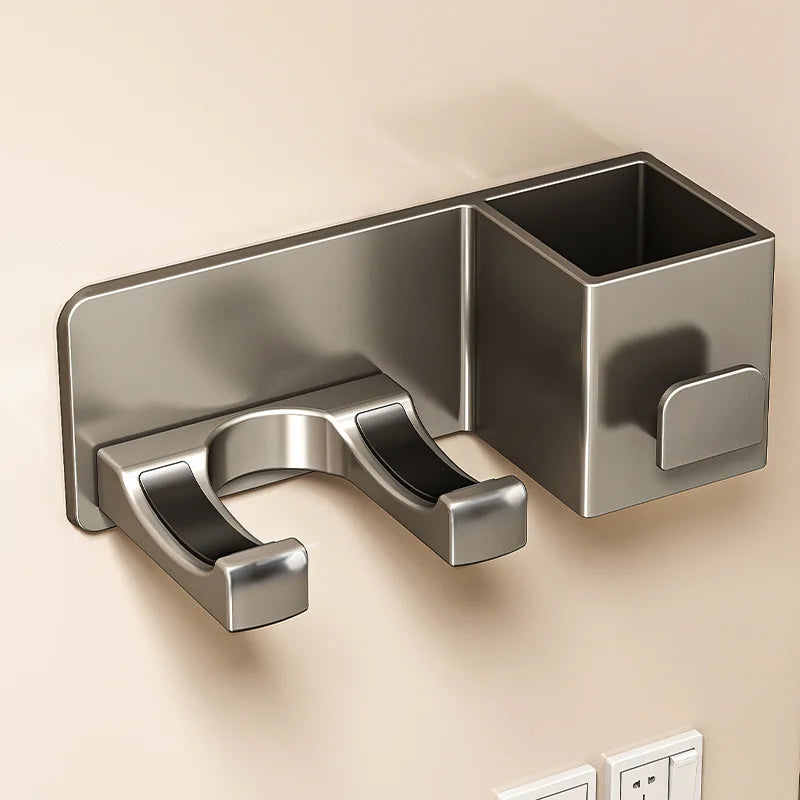 Wall Mounted Hair Dryer Holder with Storage - Bathroom Organizer Shelf
