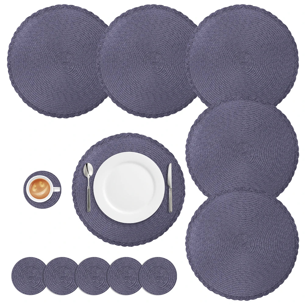 Elegant Round Braided Washable Placemats - Set of 6