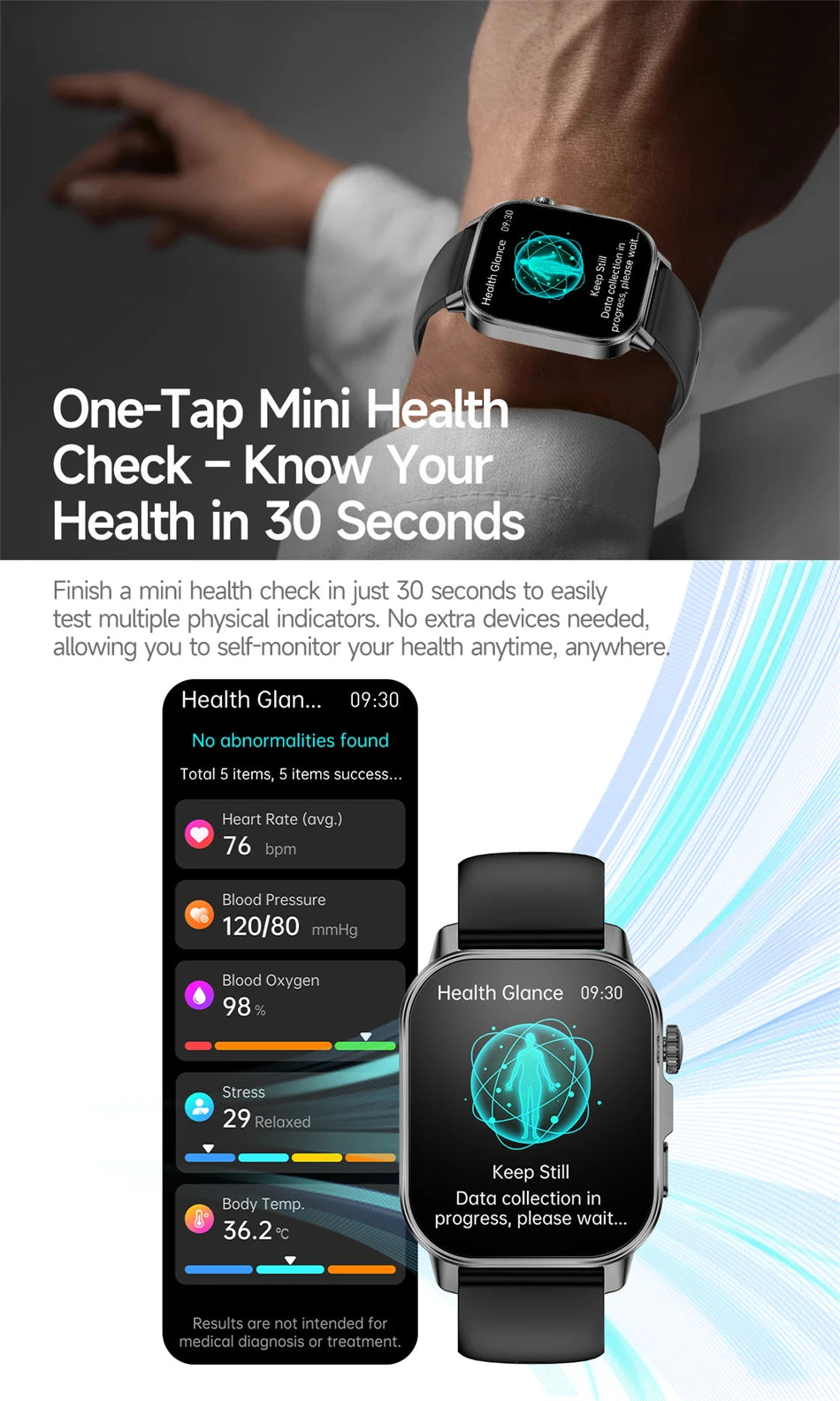 Vabena Men's ECG Smartwatch: Accurate Health Diagnosis with Blood Pressure, Oxygen, Fat, Uric Acid & Temp Monitoring