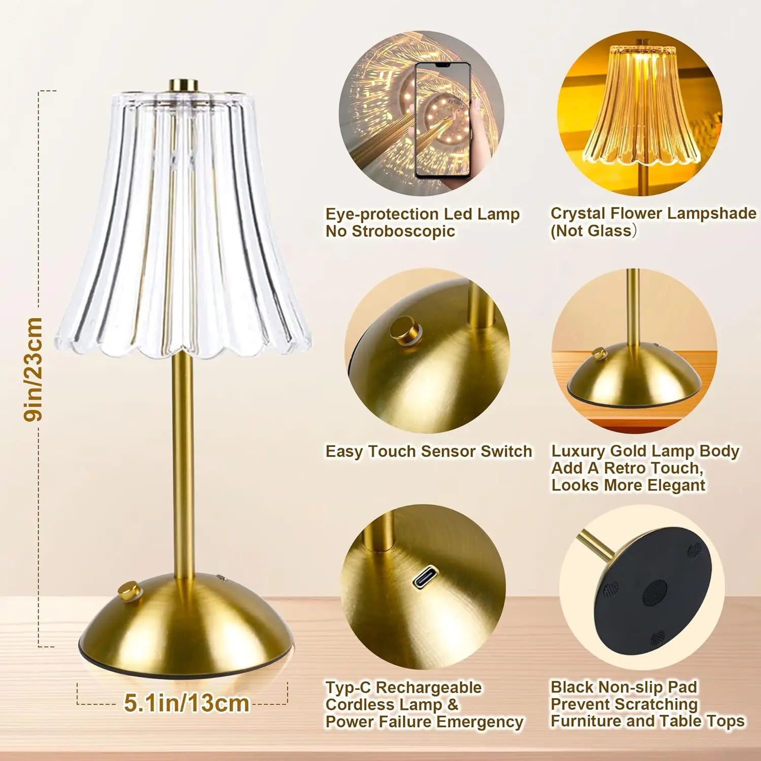 DBF Cordless Touch-Dimming LED Table Lamp - Portable & Dimmable Light