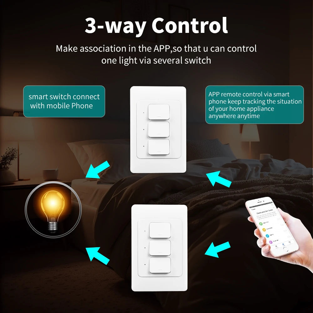 Manhot Tuya Smart Light Switch | Physical Push-Button Smart Home Control