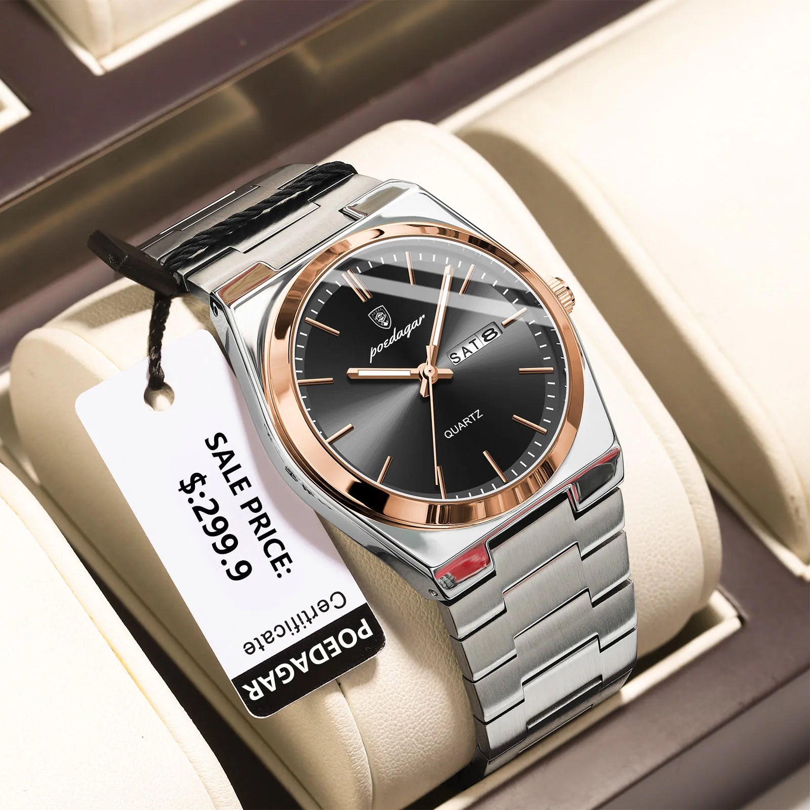 POEDAGAR Luxury Men's Quartz Watch - Waterproof, Luminous, Date & Week