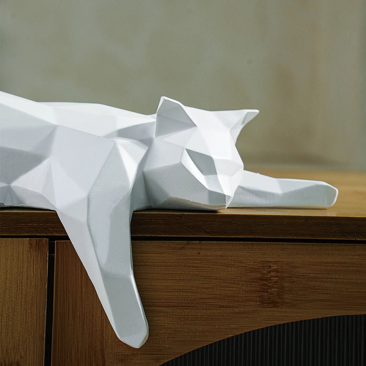 Geometric White & Black Cat Statue | Modern Room Decor