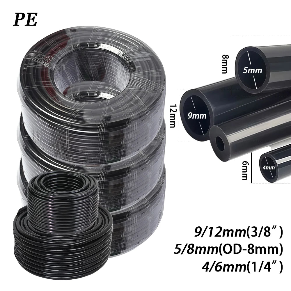 Vabena Black PE Drip Irrigation Pipe 1/4" 3/8" OD 6-12mm – Pressure Proof Garden Hose