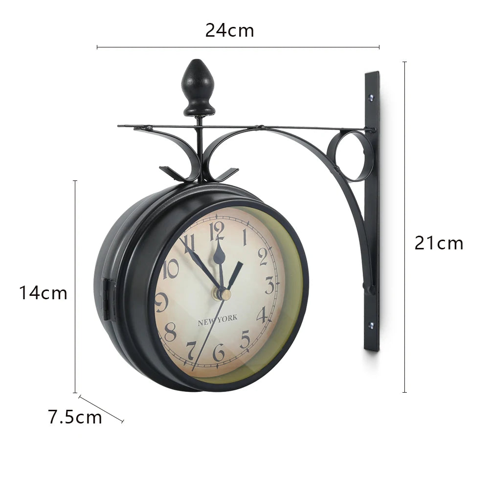 Retro Double-Sided Wall Clock - Silent Antique Station Clock for Home & Office