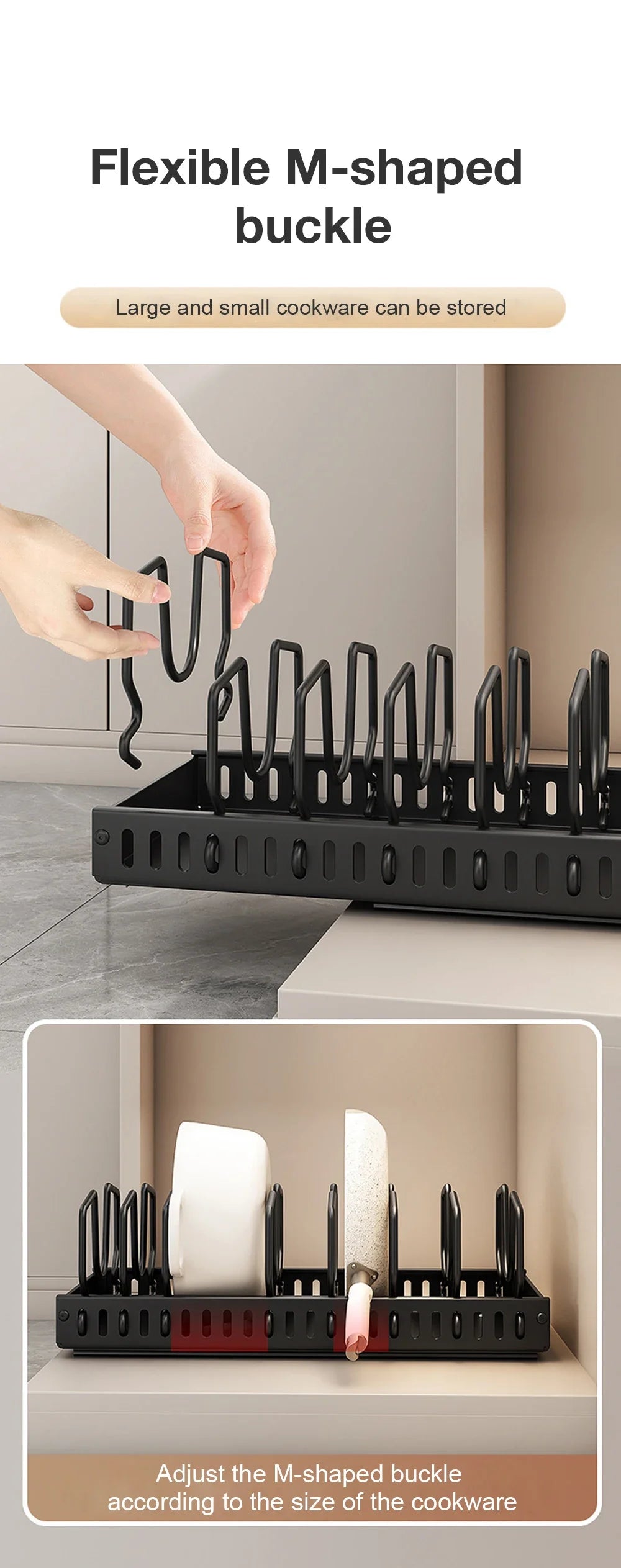 Kitchen Multifunctional Pull-Out Organizer for Pots, Pans, Lids, Spices & Dishes