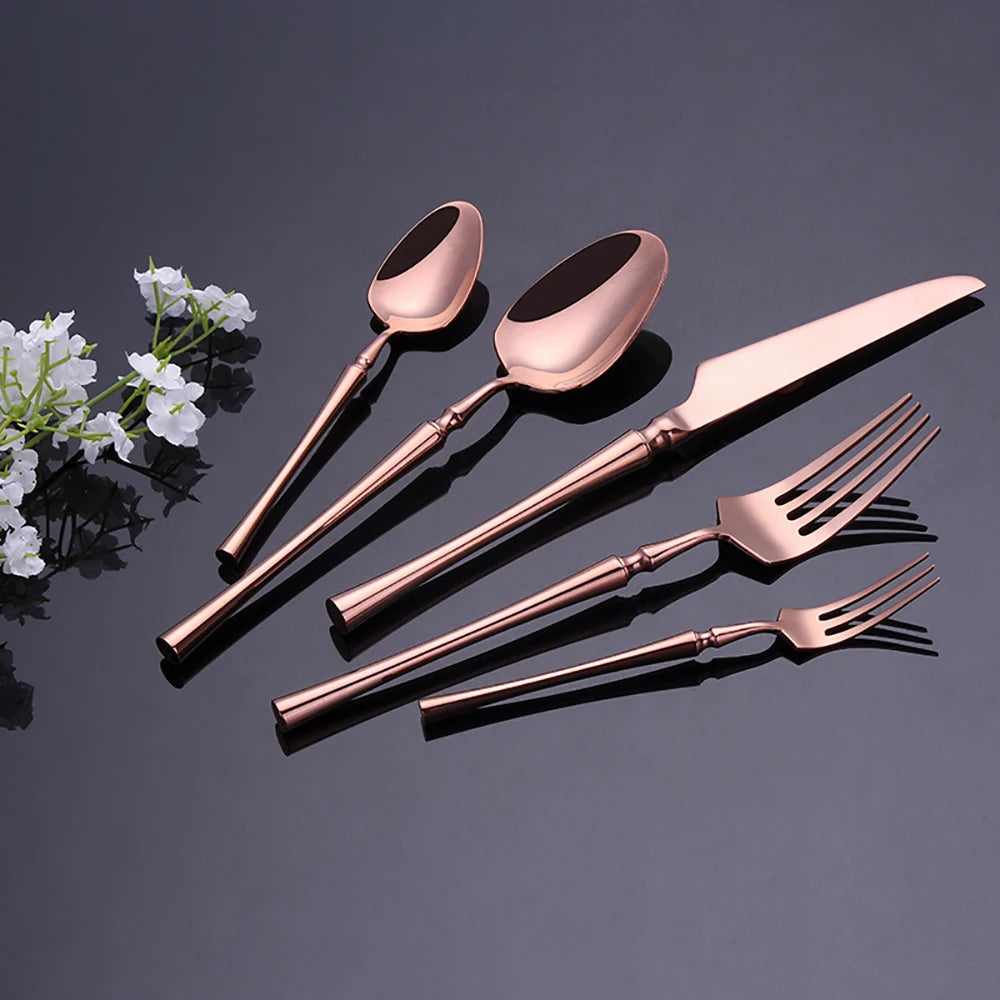 Elegant Gold Cutlery Set | Stainless Steel Dinnerware (10-30 Pcs)