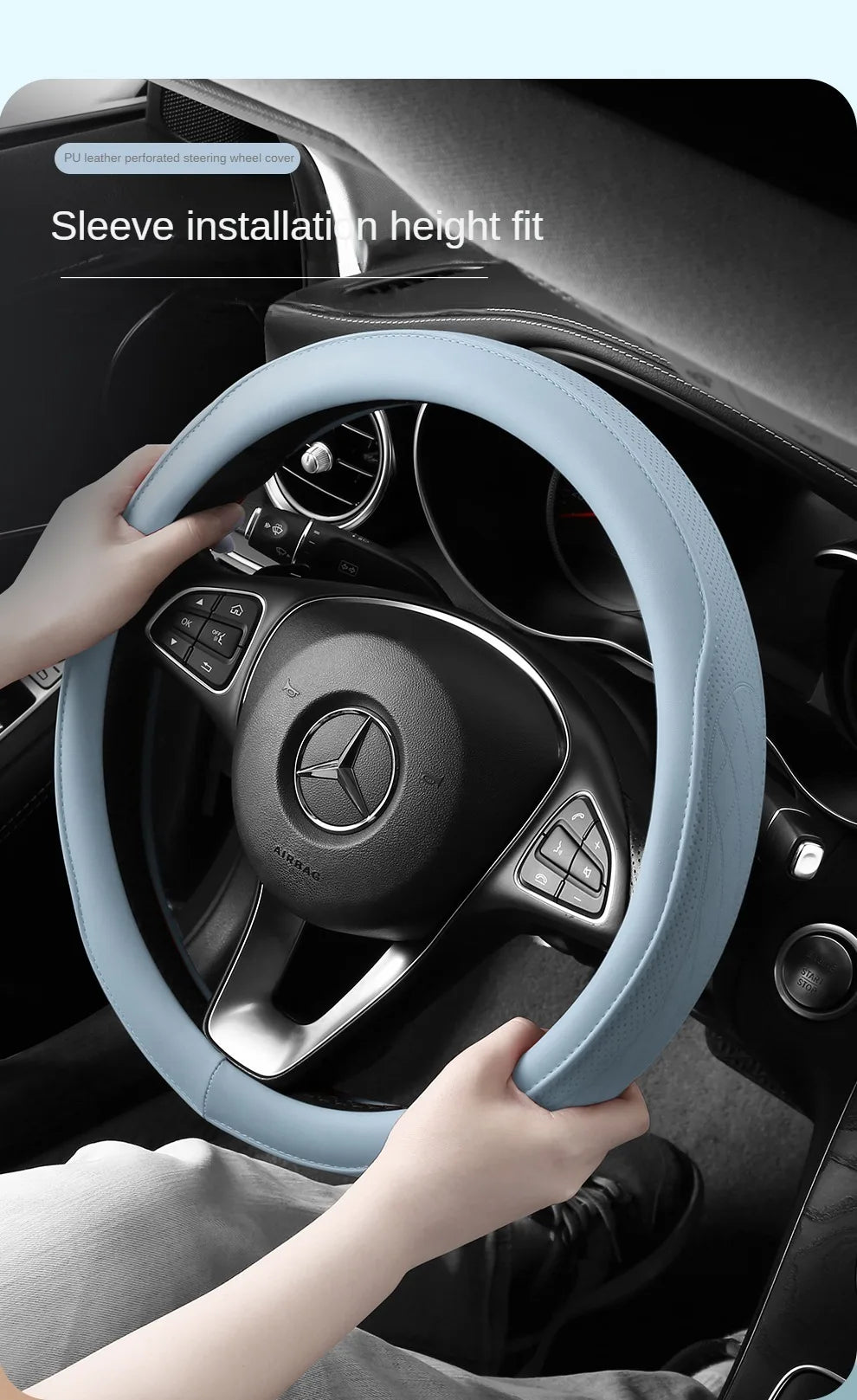Vabena Napa Leather Perforated Patchwork Steering Wheel Cover Universal 15-inch