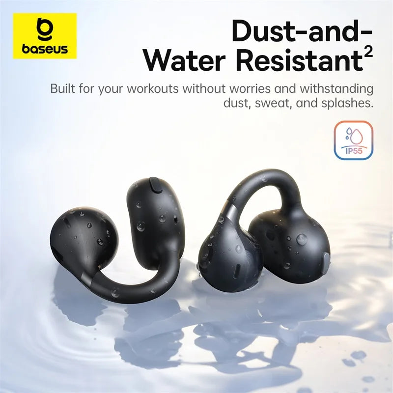 Baseus BC1 Open Ear Clip Earbuds - Wireless Bluetooth 6.0 Sports Headphones with 4-Mics & Super Bass IP55