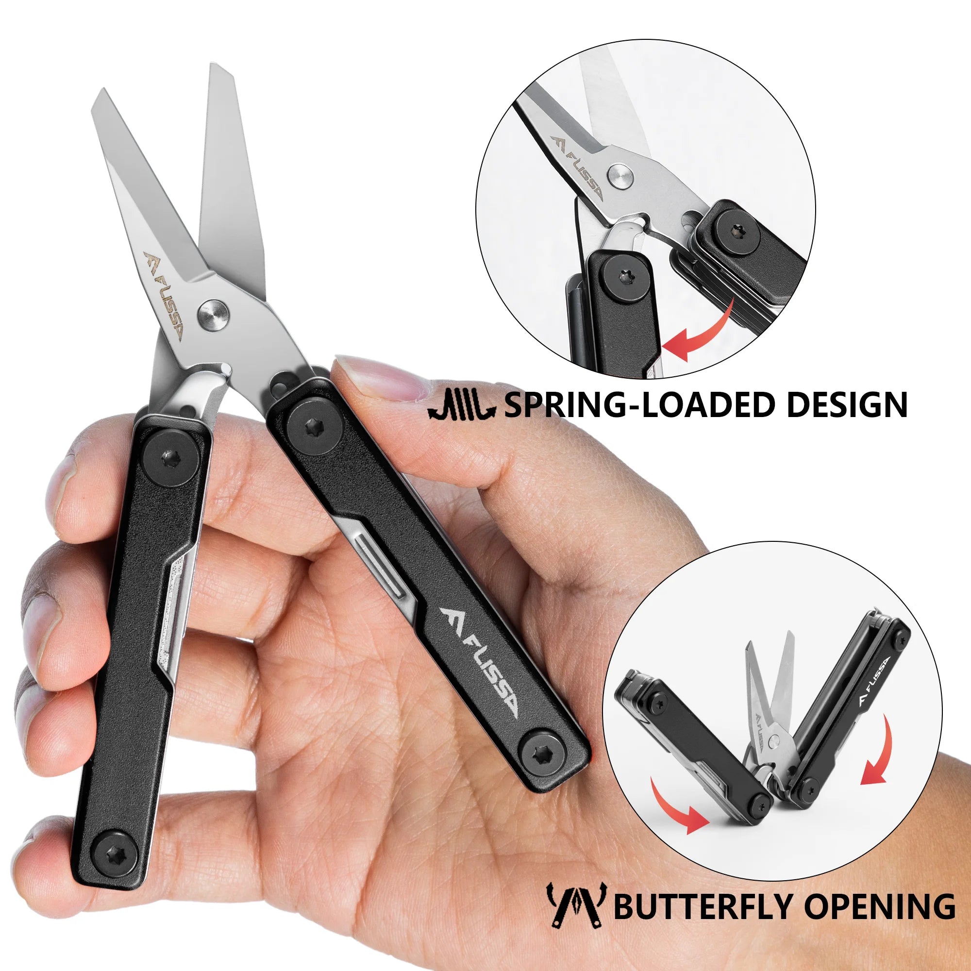 Vabena FLISSA 11-in-1 Multitool: Portable Folding Scissors & Knife for Outdoor Camping