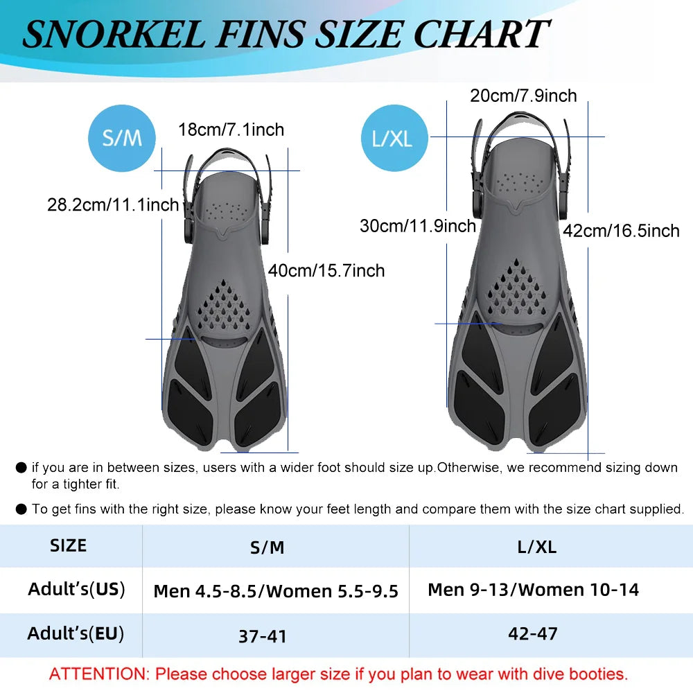 Snorkel Fins Adjustable Open Heel Travel Size Silicone Flippers