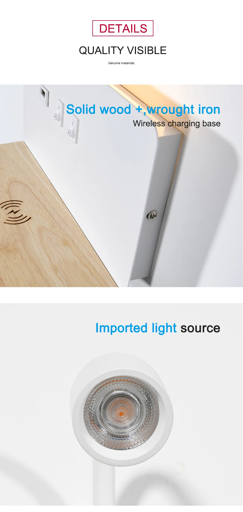 Modern 360° Rotatable LED Wall Lamp with USB & Wireless Charging for Bedside