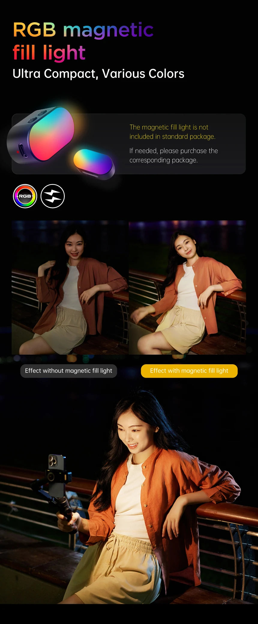 AOCHUAN 3-Axis Smartphone Gimbal with Integrated Light - Stable Video