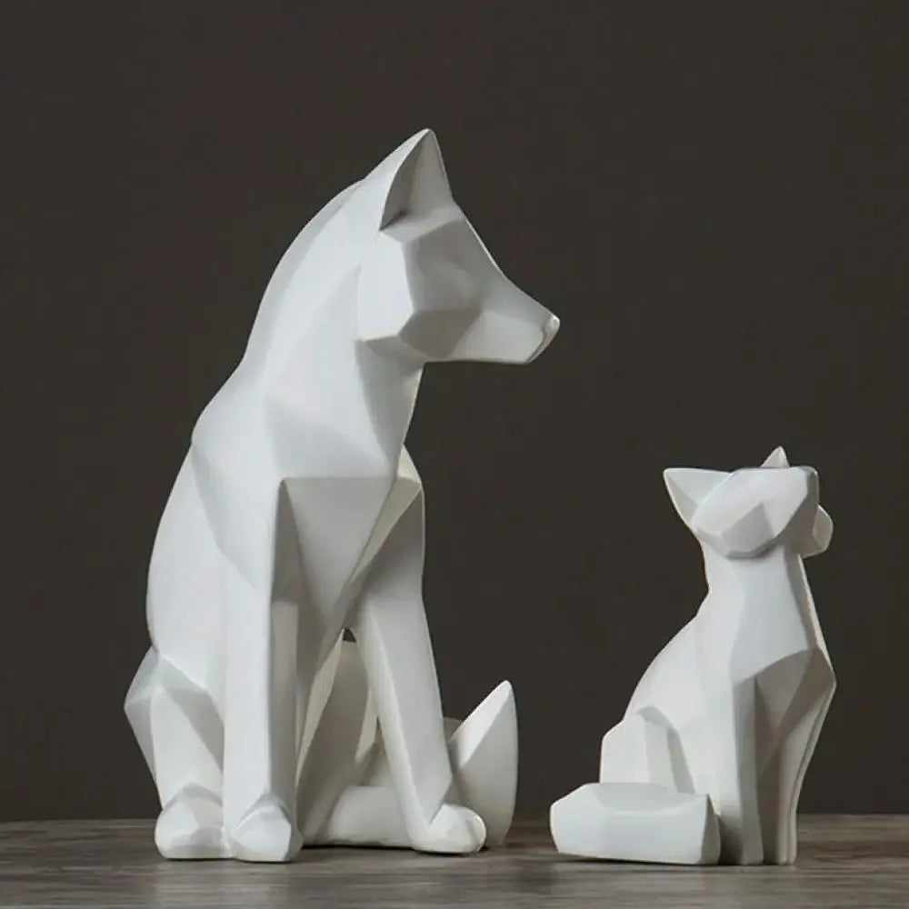 Geometric Fox Sculpture | Modern White Abstract Ornament