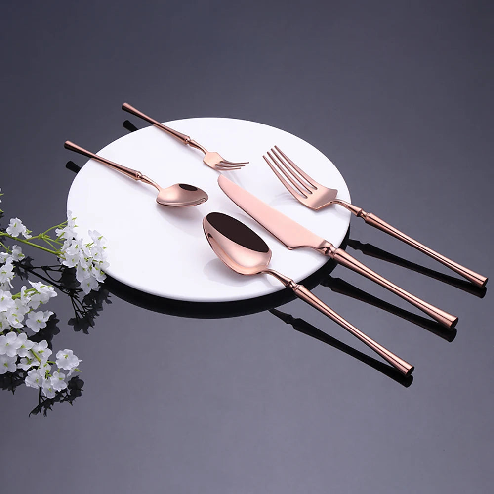 Elegant Gold Cutlery Set | Stainless Steel Dinnerware (10-30 Pcs)