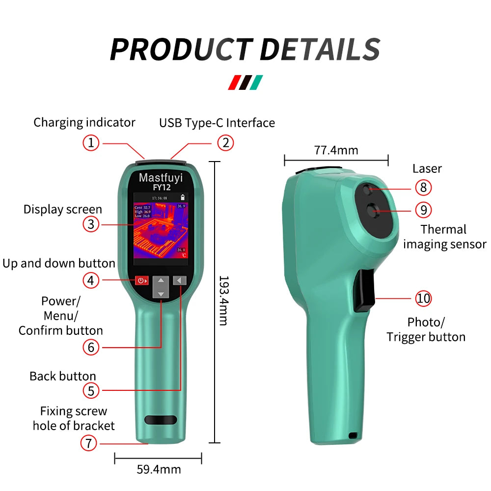 MASTFUYI Rechargeable Thermal Camera -20°C~550°C | Waterproof Handheld Imager