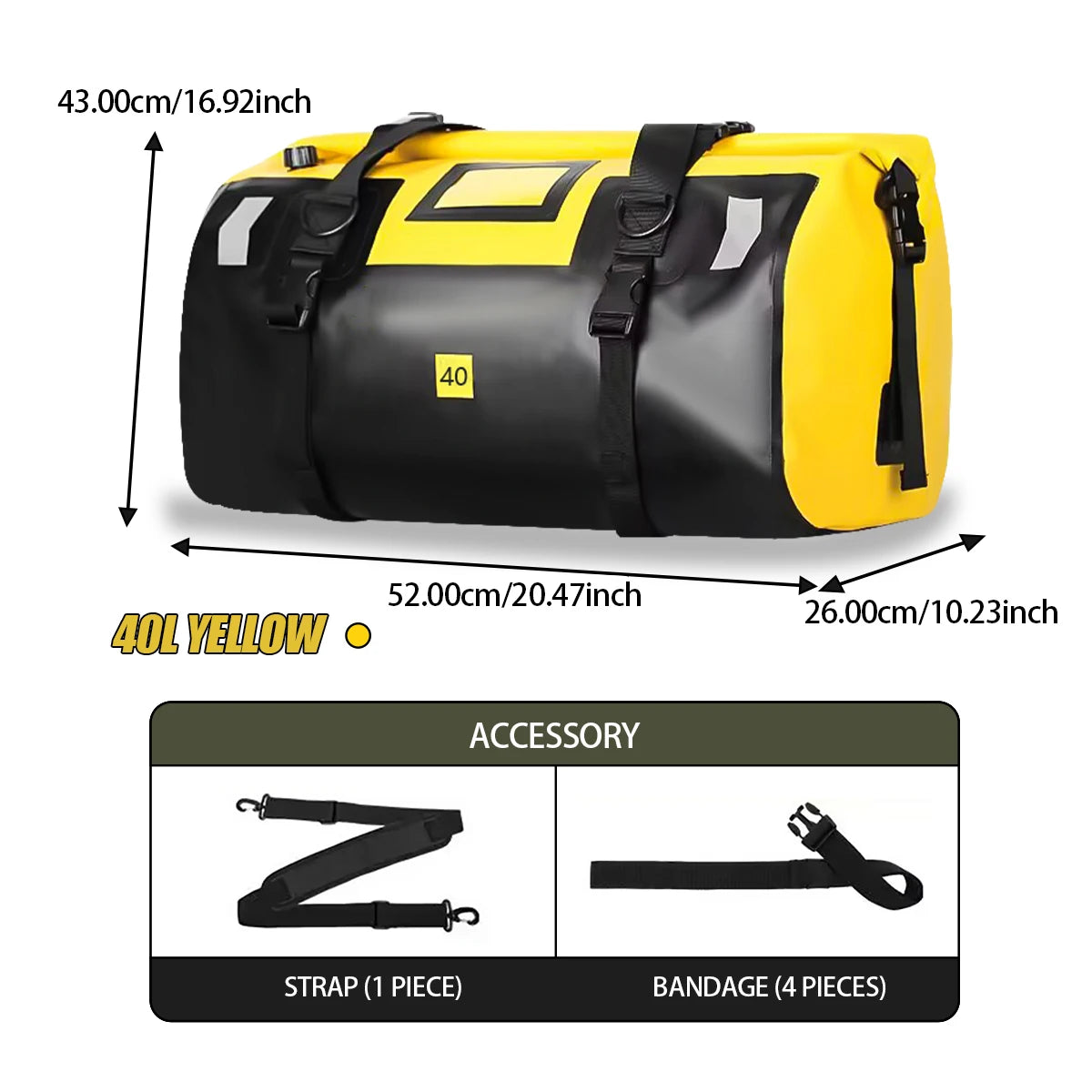 Waterproof Motorcycle Tail Bag | Dry Roll Luggage | 20L, 40L, 66L
