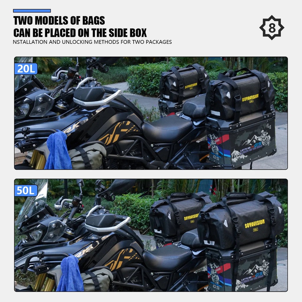 Waterproof Motorcycle Tail Bag | Dry Roll Luggage | 20L, 40L, 66L