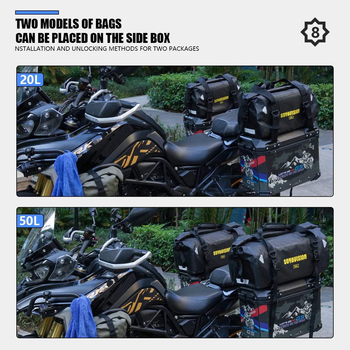 Waterproof Motorcycle Tail Bag | Dry Roll Luggage | 20L, 40L, 66L