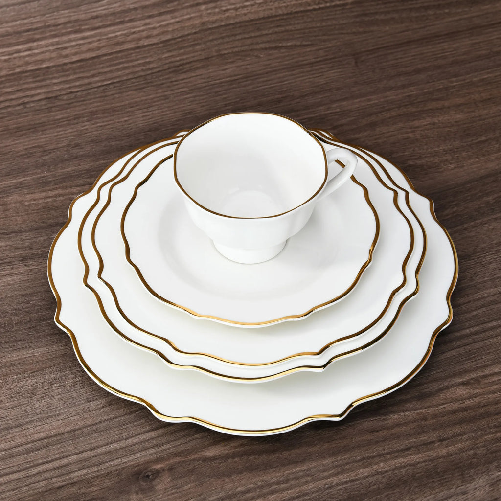 Vabena 62-Piece Bone China Luxury Dinnerware Set with Gold Rim - Elegant Dining