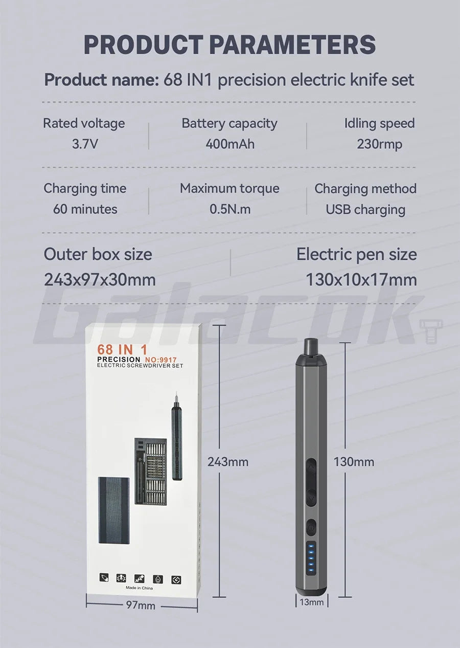 Precision Electric Screwdriver Set 68-in-1 for Mobile & Tablet Repair