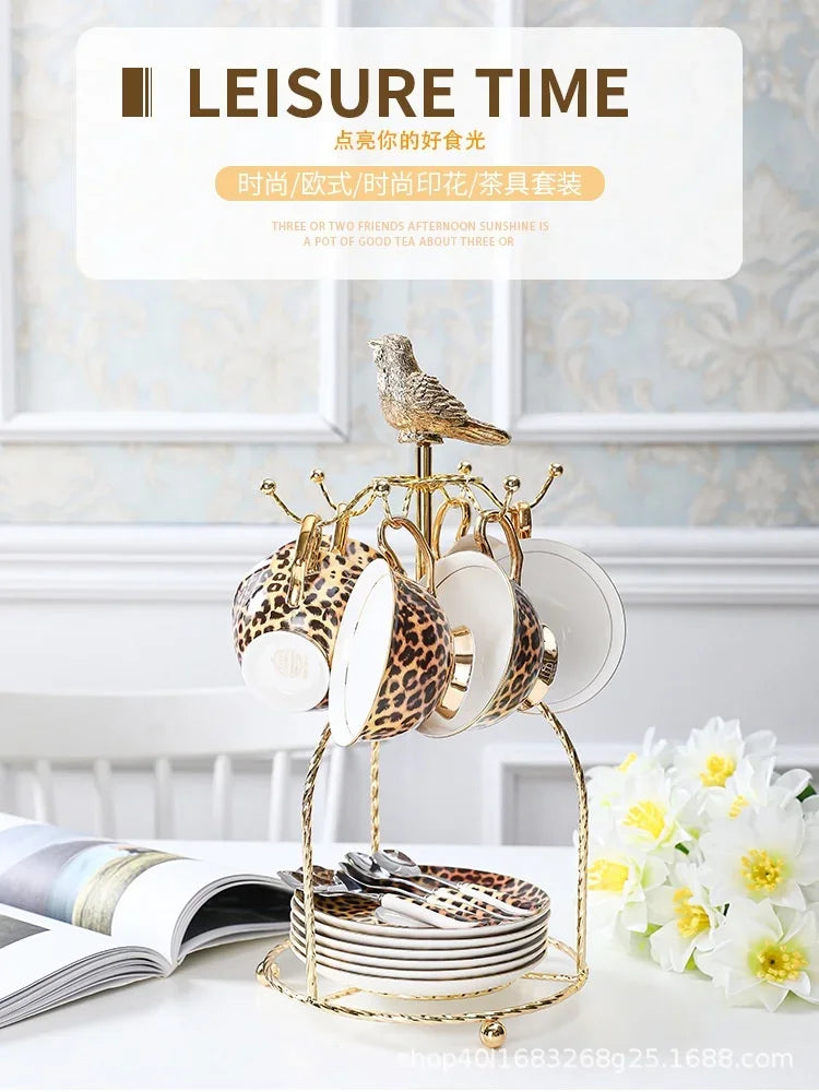 Retro Leopard Bone China Coffee & Tea Set | Luxury Tableware