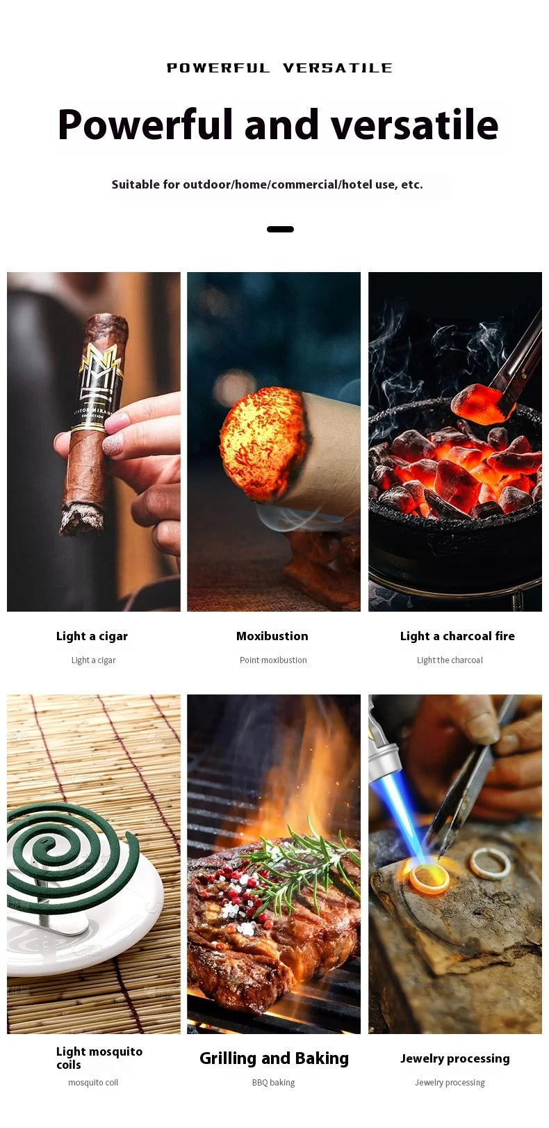 Powerful Metal Gas Lighter - Windproof Torch for Kitchen, BBQ & Cigars