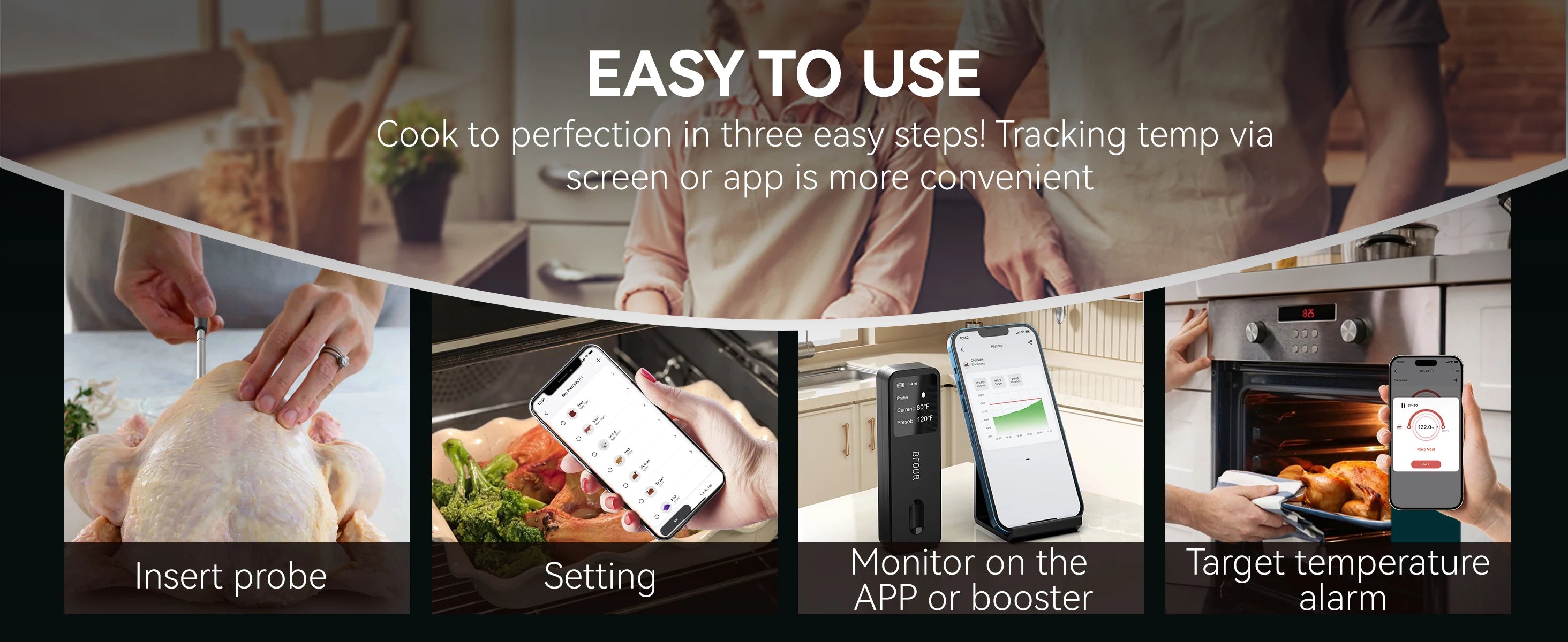 Wireless Bluetooth Meat Thermometer - IP67 Waterproof Probes for Grilling & BBQ