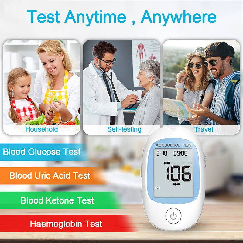 4-in-1 Multifunction Monitor: Hemoglobin, Ketone, Glucose, Uric Acid Test Kit