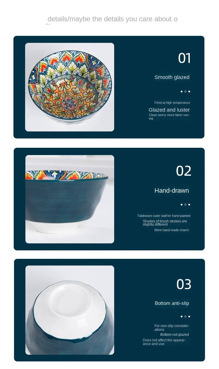Bohemia Retro Ceramic Dinner Plate Set - Elegant Household Tableware
