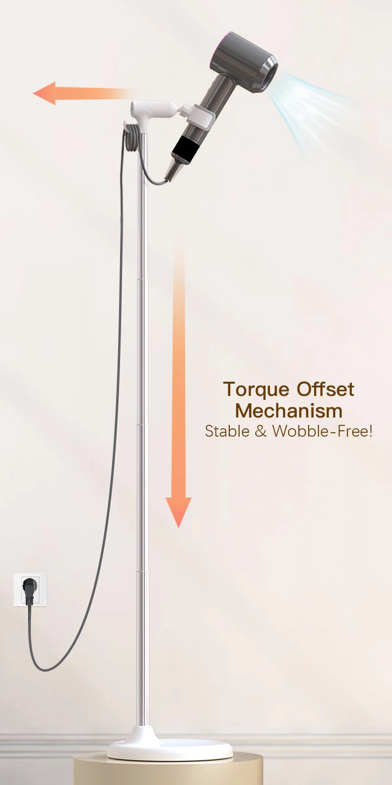 Floor-Standing Hair Dryer Stand - Adjustable, Hands-Free Convenience for Bathrooms