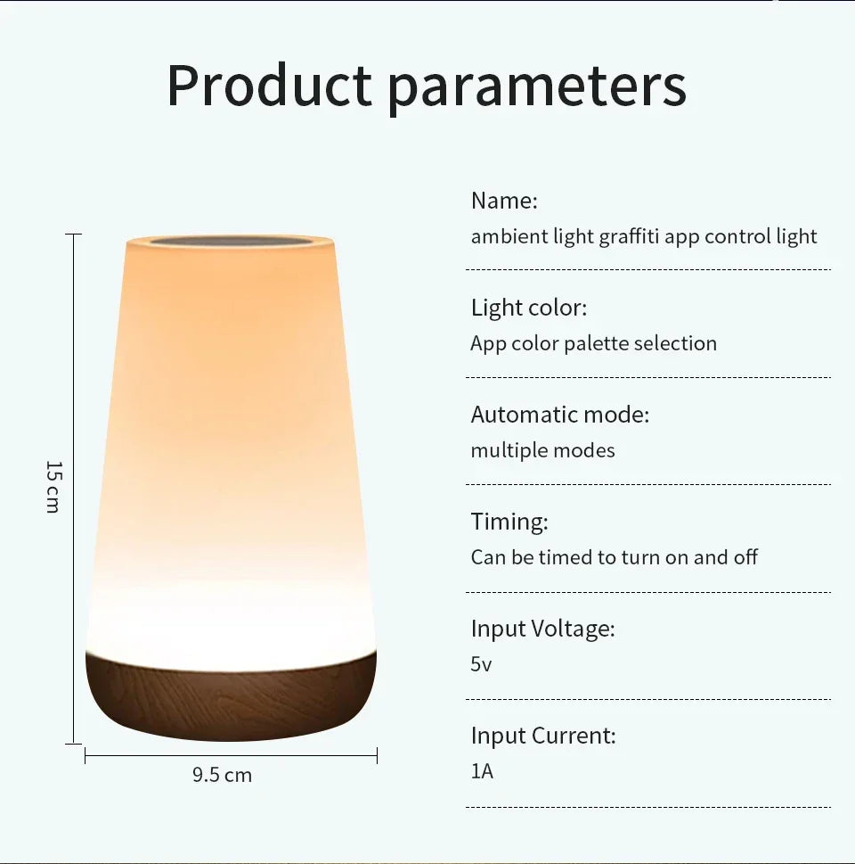 TUYA WiFi Smart LED Touch Bedside Lamp - Dimmable Night Light with USB, Alexa, Google Home