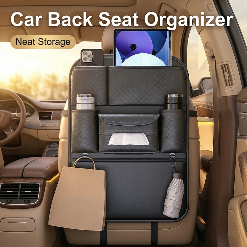 JFBONIN Car Seat Back Organizer - High-Capacity Storage & Anti-Kick Mat