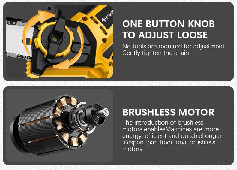 8-Inch 1380W Brushless Electric Chainsaw - Professional Pruning Saw for Dewalt 20V