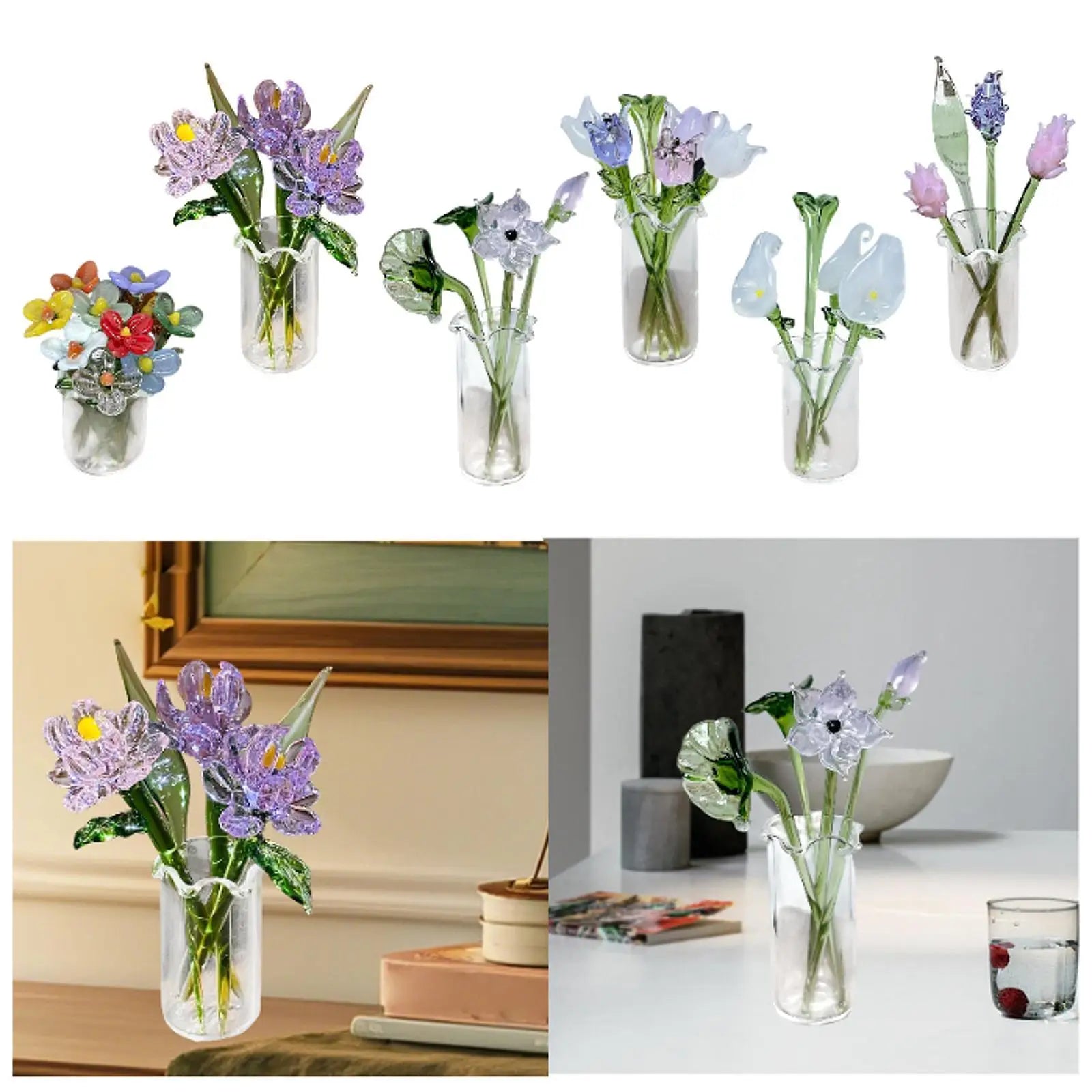 Timeless Glass Flower Bouquet & Vase Figurine | Elegant Home Decor