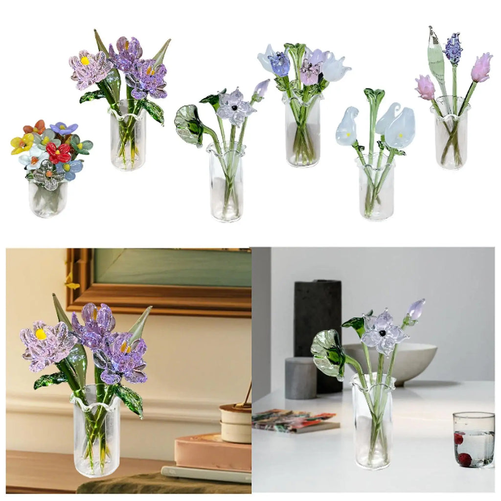 Glass Flower Bouquet with Vase - Everlasting Artificial Flowers for Girlfriend, Birthday, Wedding