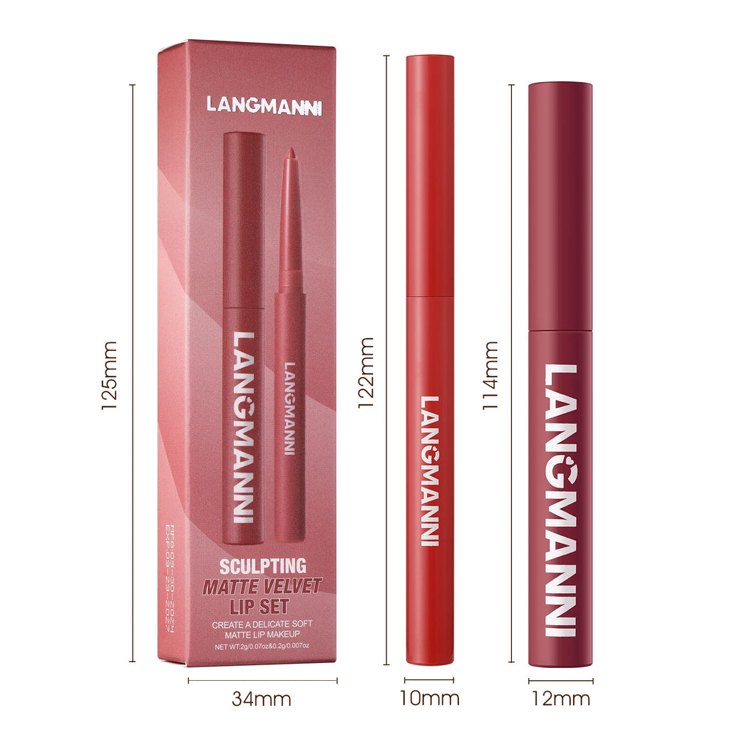 Vabena Waterproof 2-in-1 Lip Liner & Lipstick Set - No Smudge, No Fade