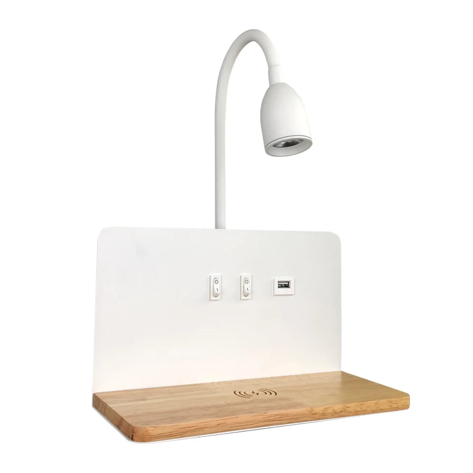 Modern 360° Rotatable LED Wall Lamp with USB & Wireless Charging for Bedside