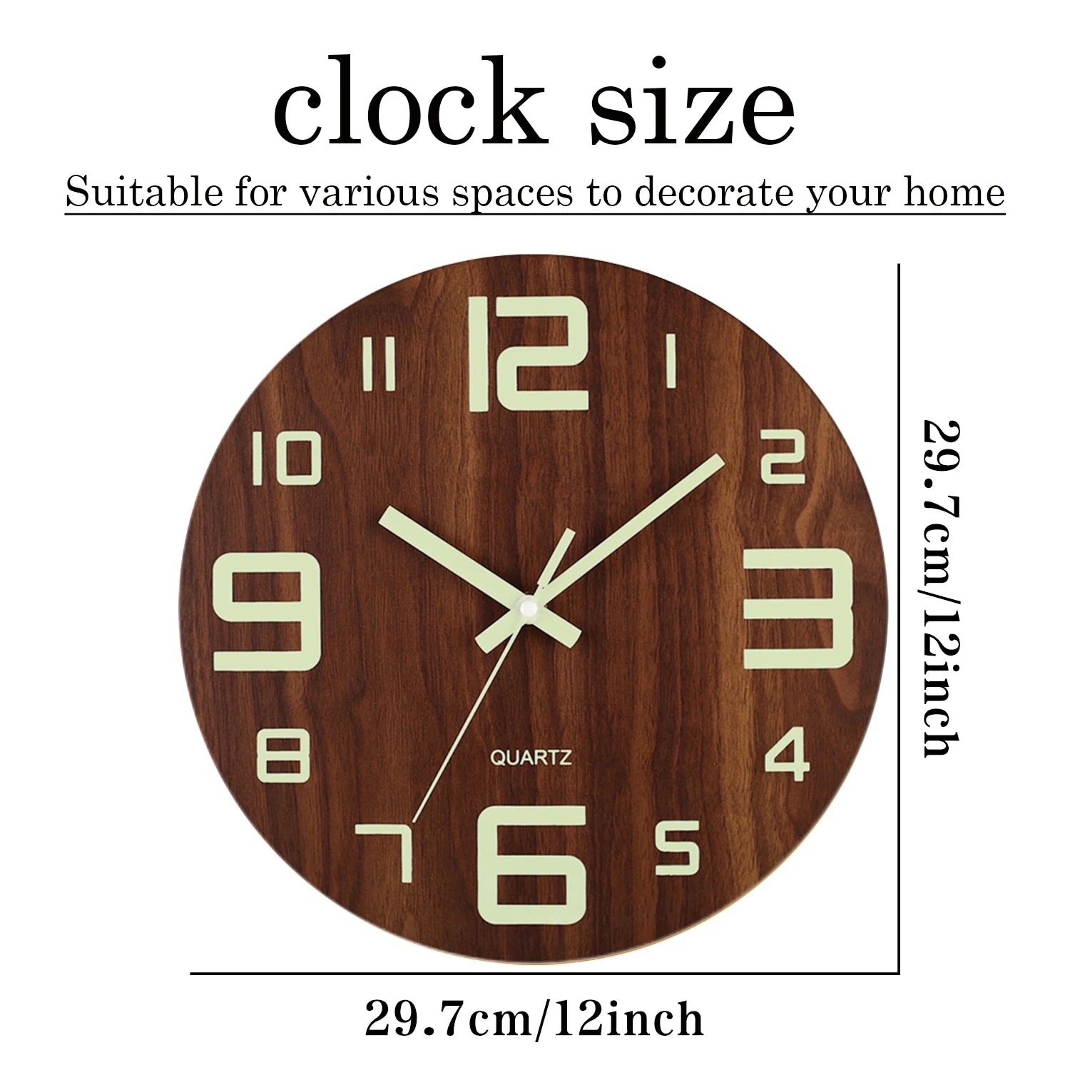 12-inch Luminous Silent Wood Wall Clock - Nordic Night Light Decor