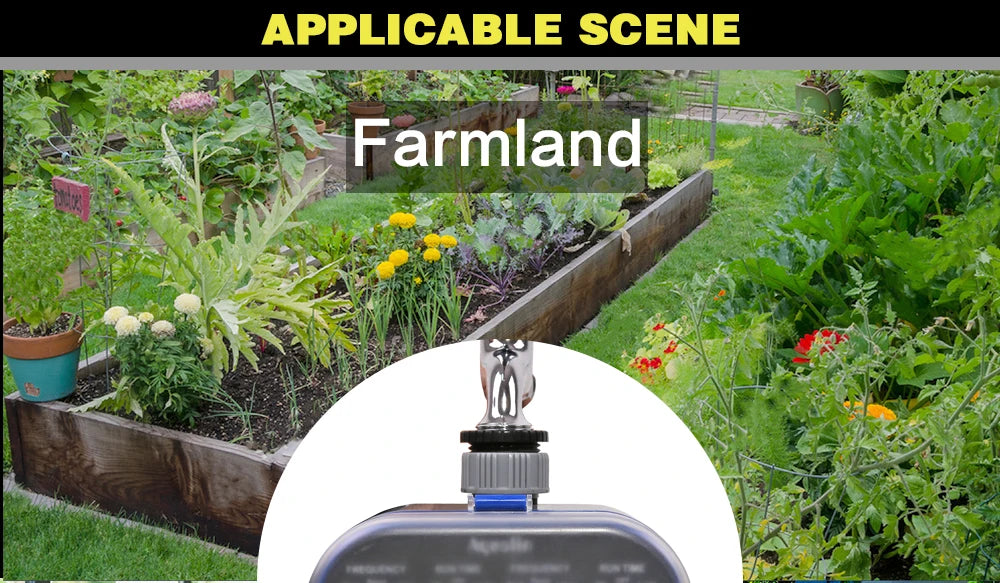 Automatic Garden Water Timer, 2 Outlet Ball Valve, 4 Dials, 0 Pressure Irrigation Controller for Yard