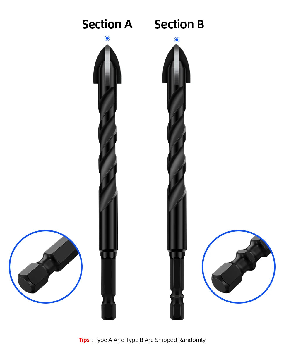 TOOLEYE Multifunction Cross Hex Drill Bit Set - Concrete, Tile, Glass, Metal