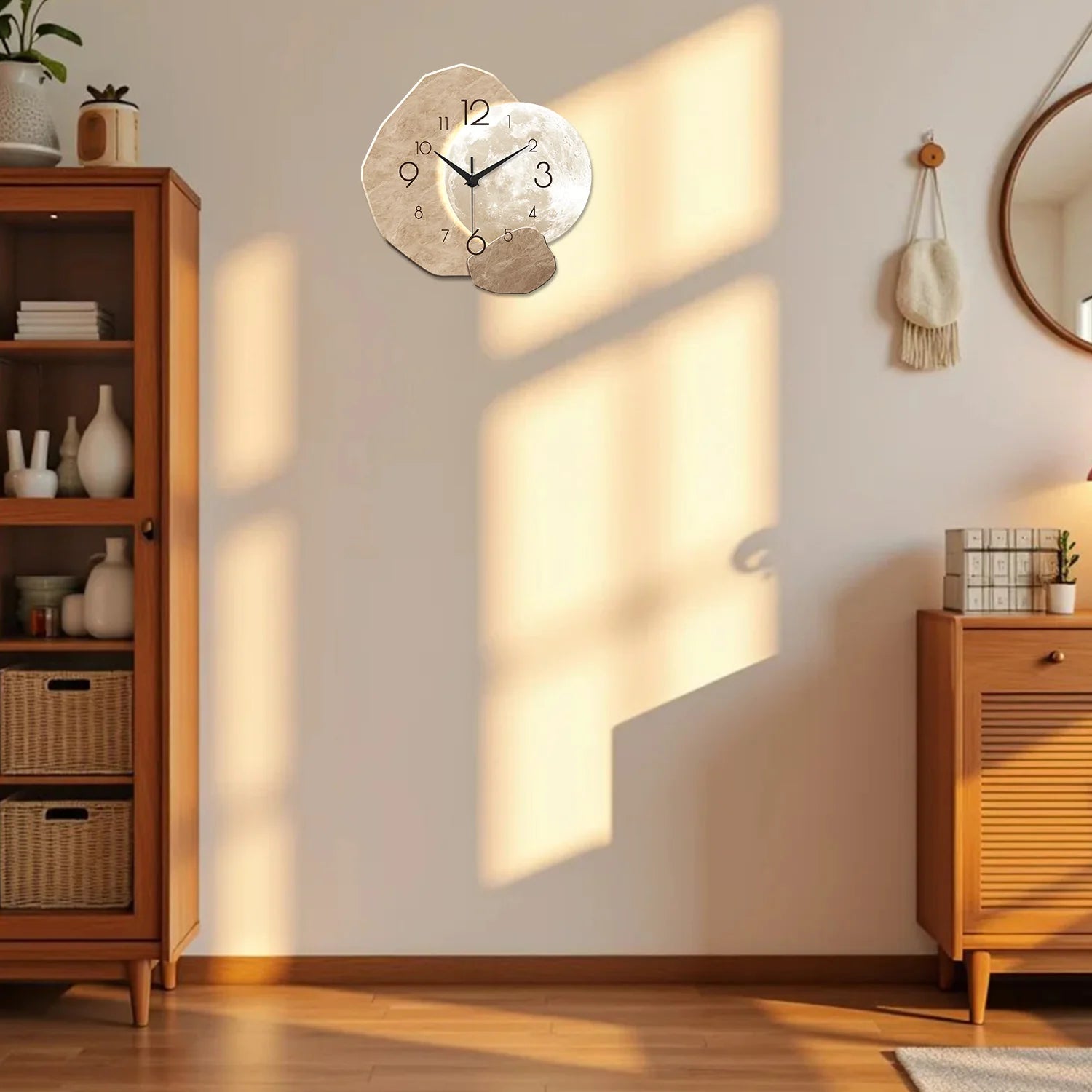 Modern Silent Moon Design Wooden Wall Clock - Quartz Movement