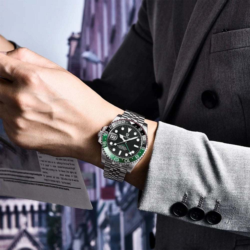 PAGANI DESIGN PD-1662 Luxury GMT Mechanical Watch - Sapphire, Steel, 100M Waterproof
