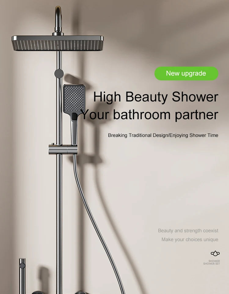 Vabena Grey Piano Button Digital Display Rain Shower System with Ambient Light